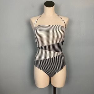 Liz Claiborne Black White Geometric Strip Optical Illusion Swimsuit Size 6